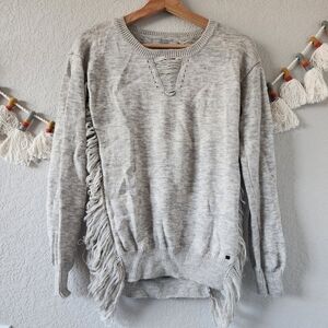 One Grey Day 100% Wool Heathered Gray Distress Open Gray Sweater Grunge Boho M